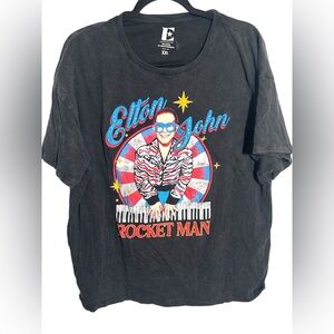 Black Elton John Rocketman Graphic Crop Tee with Rhinestones – Size XXL